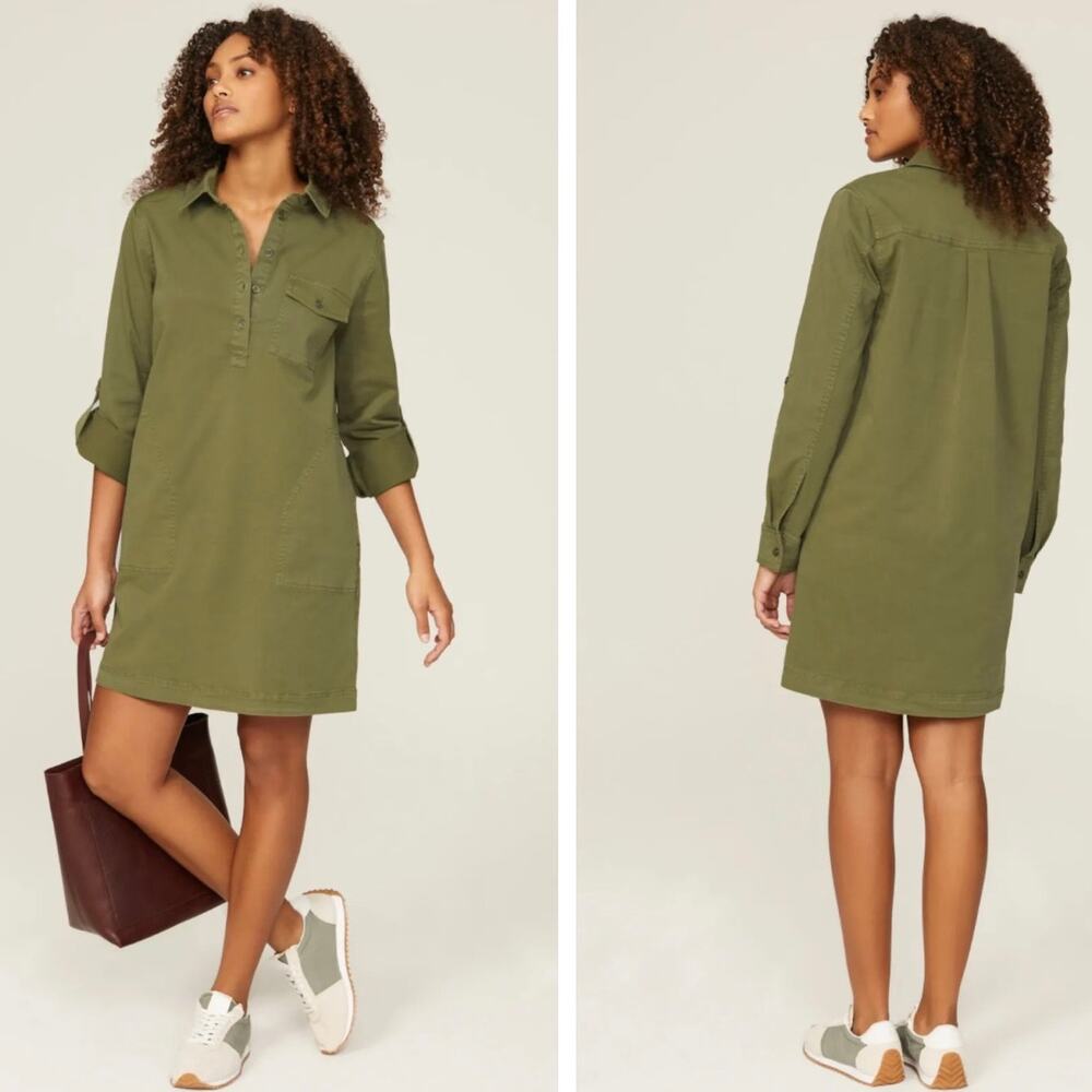 Michael Stars Eleanor Dress Cotton Utility Army Green Women’s Size XS